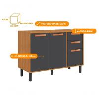 Balcão 3 Portas 2 Gavetas 120cm Com Tampo Nápoles - Itatiaia Cinamomo-grafite - 2