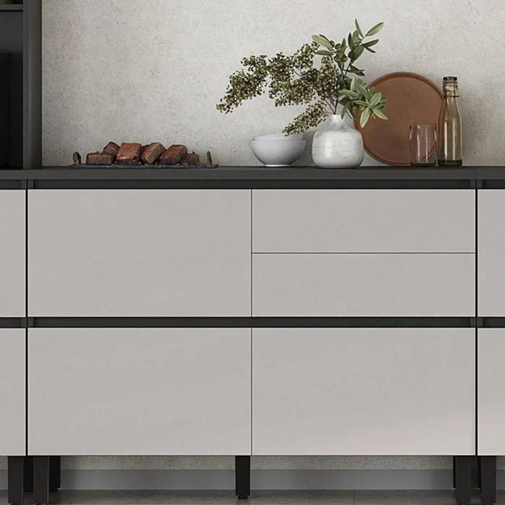 Balcão 1 Porta 4 Gavetas 120cm Com Tampo E Dobradiças Slow Motion Lumina - Itatiaia Grafite-fendi - 4
