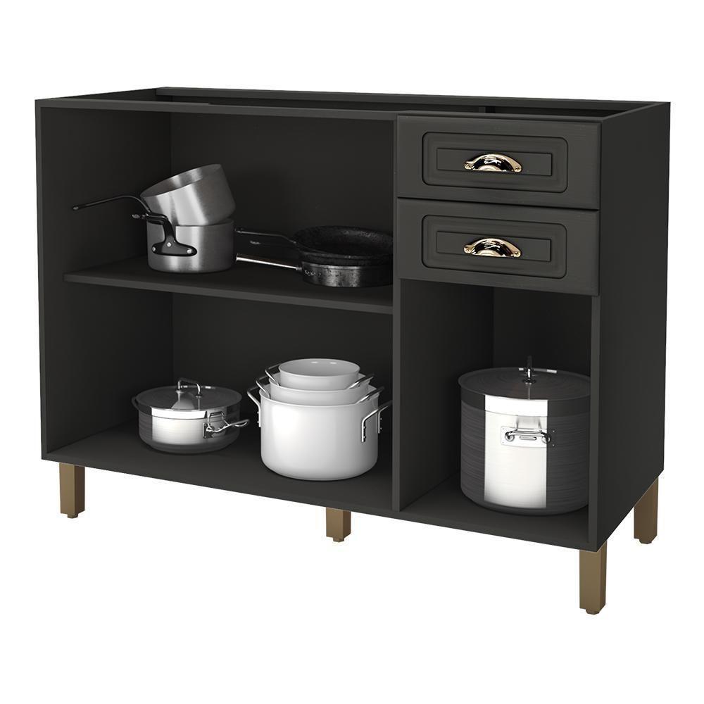 Balcão De Cozinha Firenze 120cm 3 Portas E 2 Gavetas Chumbo Sem Tampo - Indékes Chumbo - 2