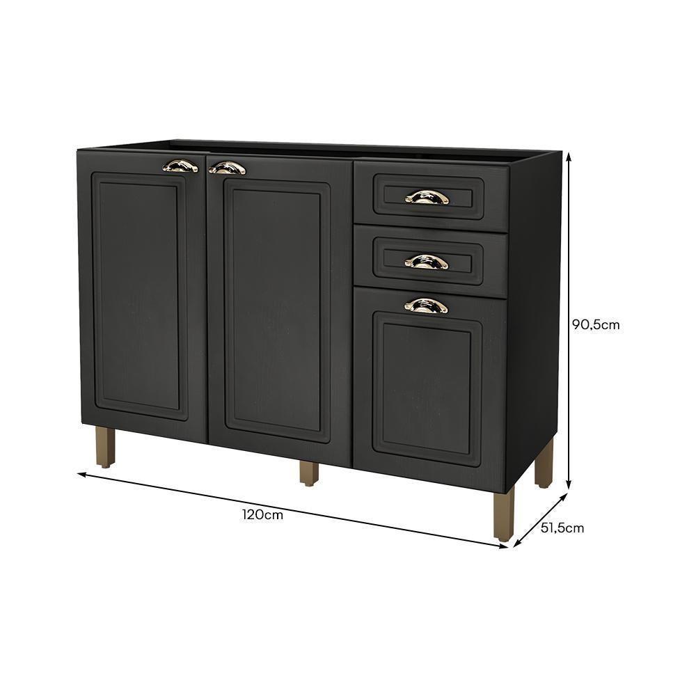 Balcão De Cozinha Firenze 120cm 3 Portas E 2 Gavetas Chumbo Sem Tampo - Indékes Chumbo - 3