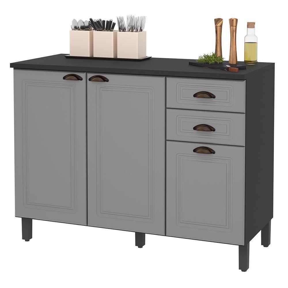 Balcão De Cozinha Firenze 120cm 3 Portas E 2 Gavetas Chumbo-titânio Com Tampo Mdf - Indékes Chumbo-titânio - 1
