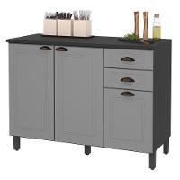 Balcão De Cozinha Firenze 120cm 3 Portas E 2 Gavetas Chumbo-titânio Com Tampo Mdf - Indékes Chumbo-titânio - 1