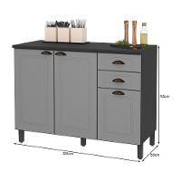 Balcão De Cozinha Firenze 120cm 3 Portas E 2 Gavetas Chumbo-titânio Com Tampo Mdf - Indékes Chumbo-titânio - 3