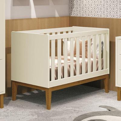 Berço Mini Cama Classic com Pés Amadeirado em MDF Areia Fosco para Colchão 130 X 70 cm