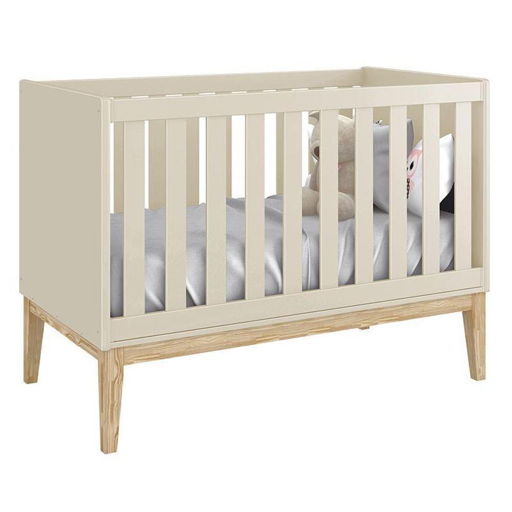 Berço Mini Cama Classic Areia Fosco Com Pés Madeira Natural - Reller Móveis Areia Fosco - 3