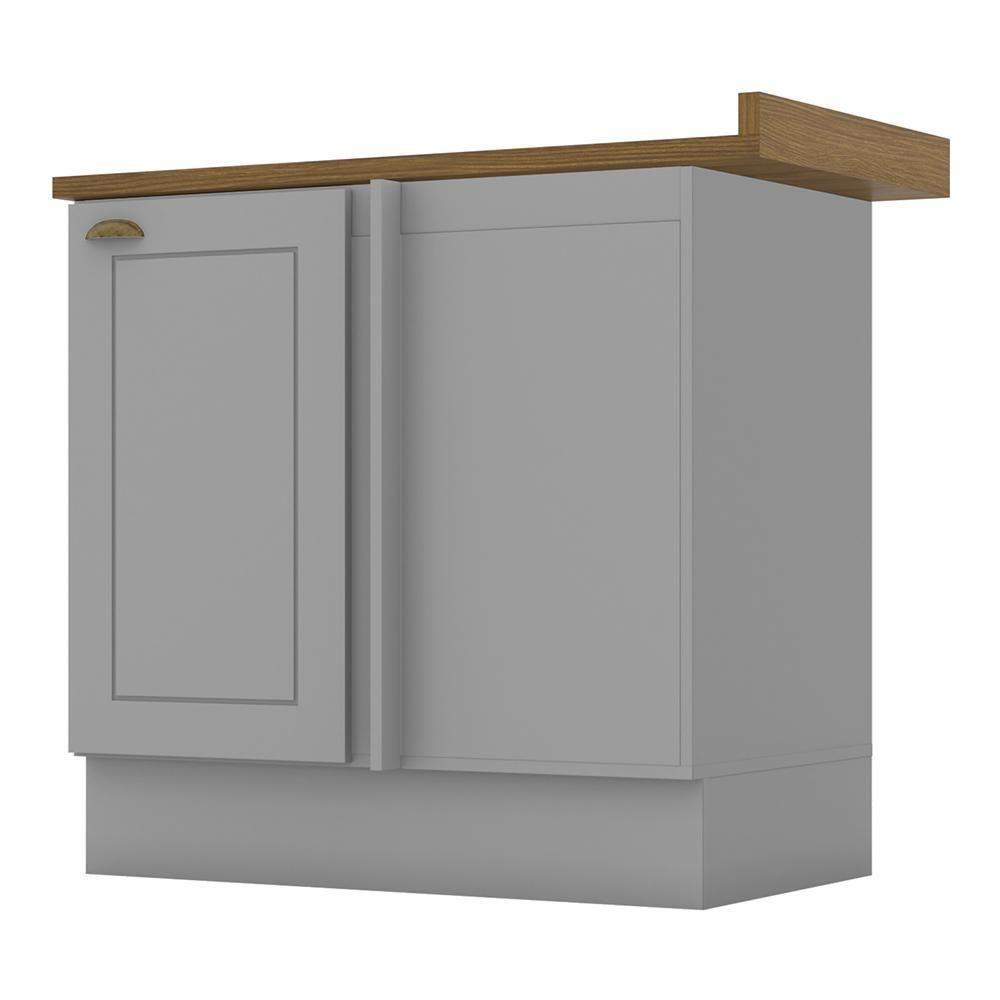 Balcão Canto Reto 1 Porta Americana Cinza Com Tampo Nature - Móveis Henn Cinza-nature - 1