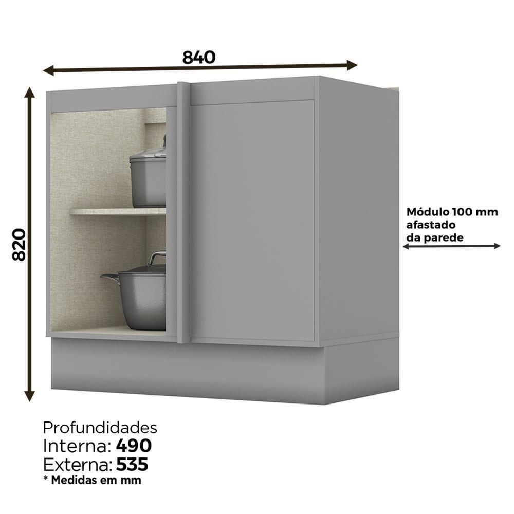 Balcão Canto Reto 1 Porta Americana Cinza Com Tampo Nature - Móveis Henn Cinza-nature - 3
