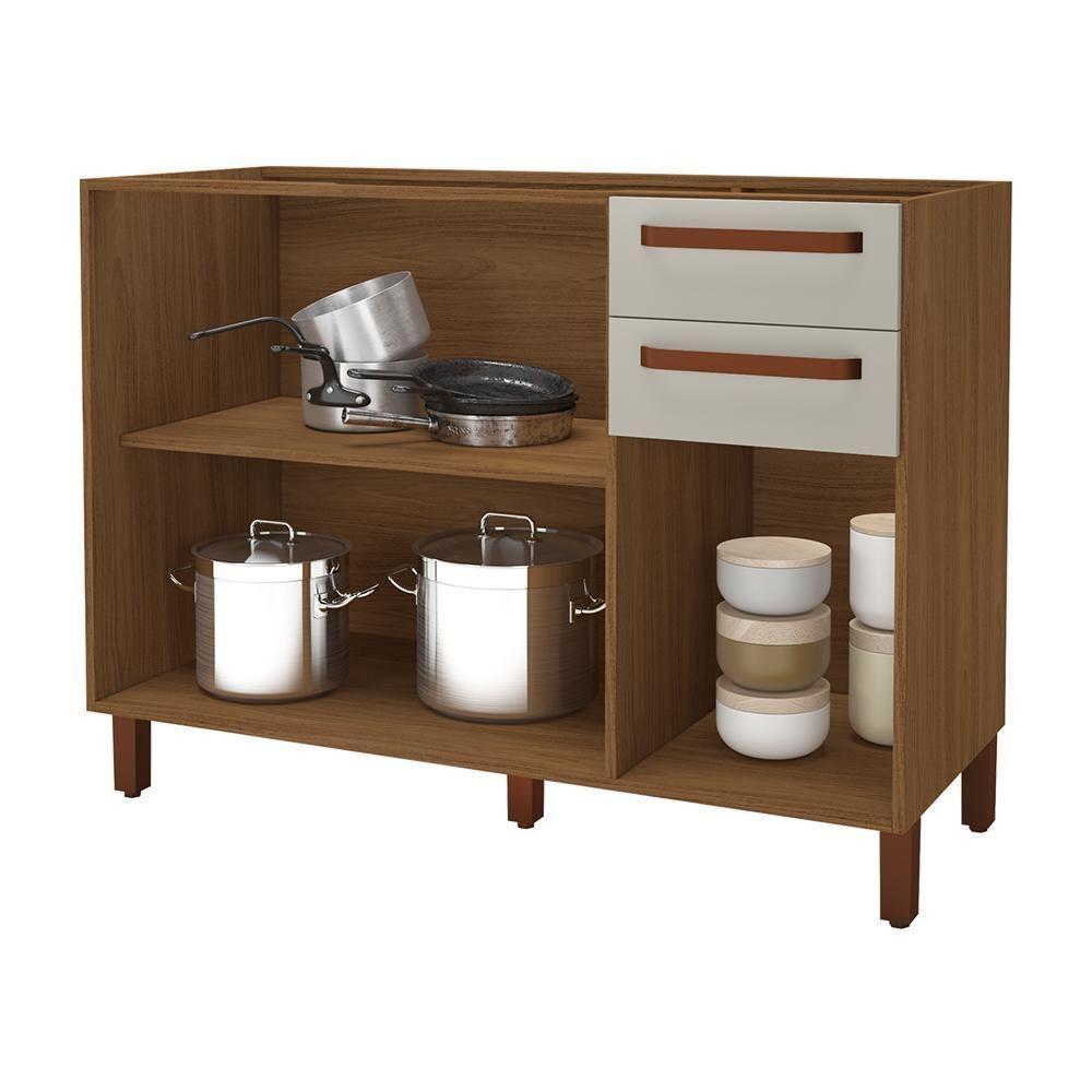 Balcão De Cozinha Monza 120cm 3 Portas E 2 Gavetas Freijó-off White Sem Tampo - Indékes Freijó-off White - 2