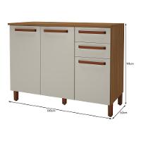 Balcão De Cozinha Monza 120cm 3 Portas E 2 Gavetas Freijó-off White Com Tampo Mdf - Indékes Freijó-off White - 3