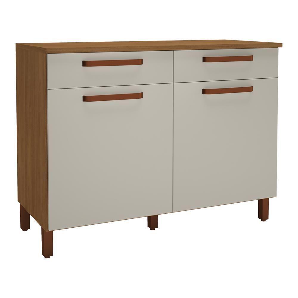 Balcão De Cozinha Monza 120cm 2 Portas E 2 Gavetas Freijó-off White Com Tampo Mdf - Indékes Freijó-off White - 1