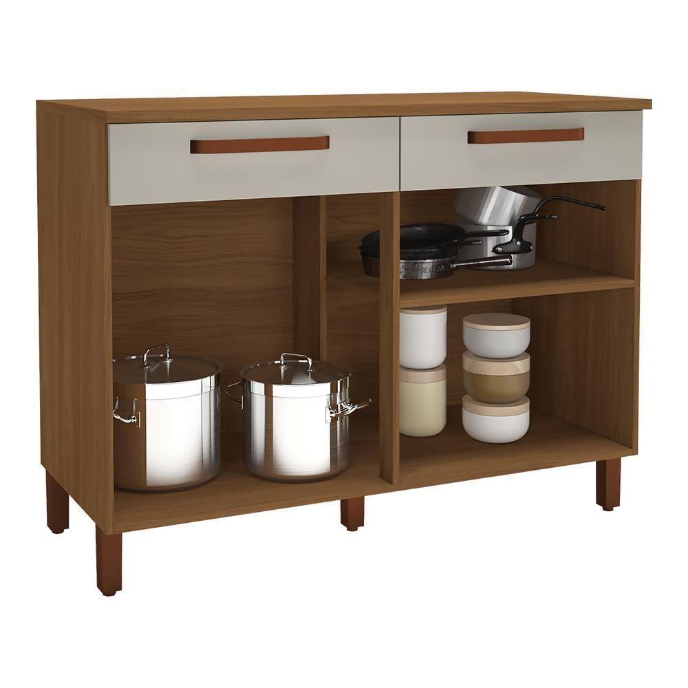 Balcão De Cozinha Monza 120cm 2 Portas E 2 Gavetas Freijó-off White Com Tampo Mdf - Indékes Freijó-off White - 2