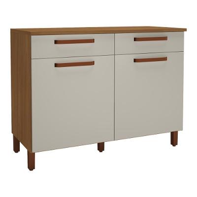 Balcão De Cozinha Monza 120cm 2 Portas E 2 Gavetas Freijó-off White Com Tampo Mdf - Indékes Freijó-off White