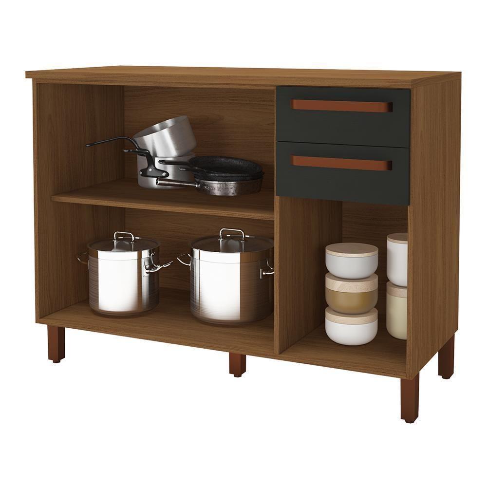 Balcão De Cozinha Monza 120cm 3 Portas E 2 Gavetas Freijó-chumbo Com Tampo Mdf - Indékes Freijó-chumbo - 2