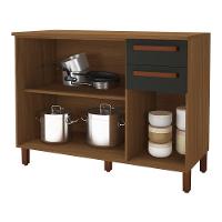 Balcão De Cozinha Monza 120cm 3 Portas E 2 Gavetas Freijó-chumbo Com Tampo Mdf - Indékes Freijó-chumbo - 2