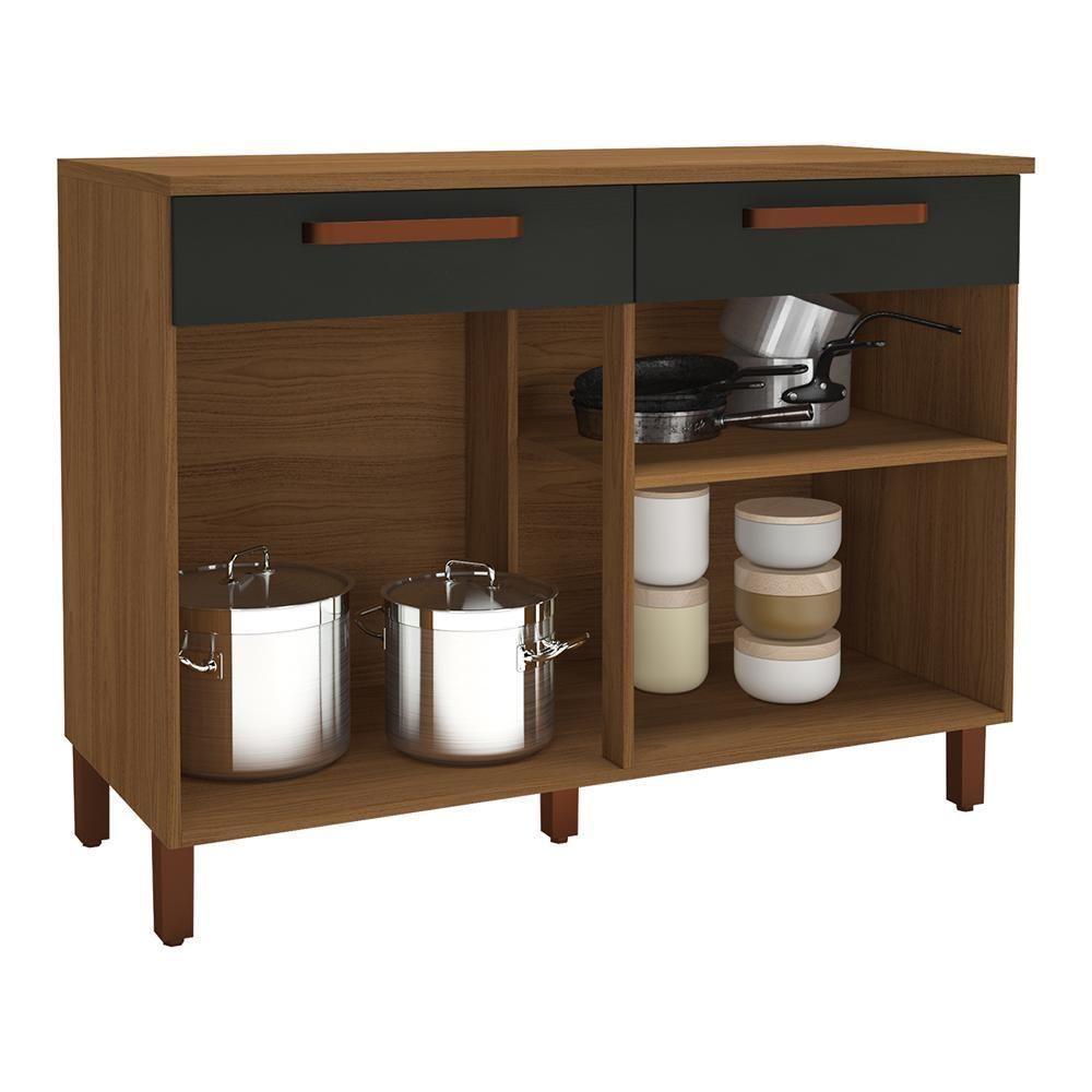 Balcão De Cozinha Monza 120cm 2 Portas E 2 Gavetas Freijó-chumbo Com Tampo Mdf - Indékes Freijó-chumbo - 2