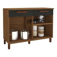 Balcão De Cozinha Monza 120cm 2 Portas E 2 Gavetas Freijó-chumbo Com Tampo Mdf - Indékes Freijó-chumbo - 2