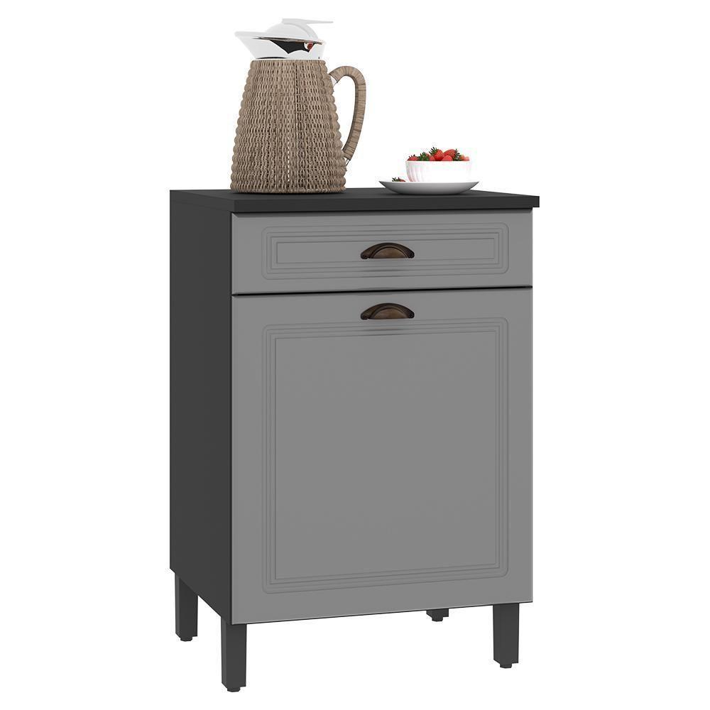 Balcão De Cozinha Firenze 60cm 1 Porta E 1 Gaveta Chumbo-titânio Com Tampo Mdf - Indékes Chumbo-titânio - 1