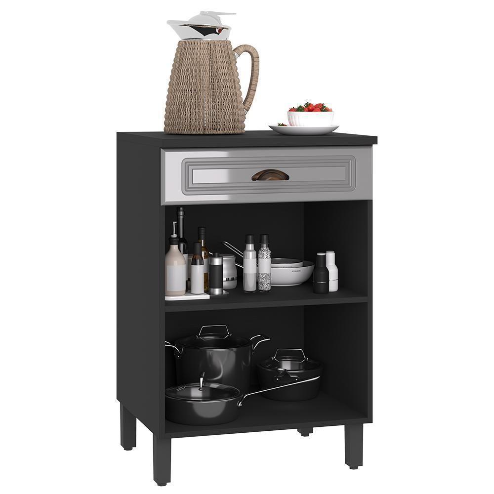 Balcão De Cozinha Firenze 60cm 1 Porta E 1 Gaveta Chumbo-titânio Com Tampo Mdf - Indékes Chumbo-titânio - 2