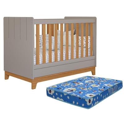 Berço Mini Cama Biscoito com Colchão Physical em MDF Fendi para Quarto Infantil