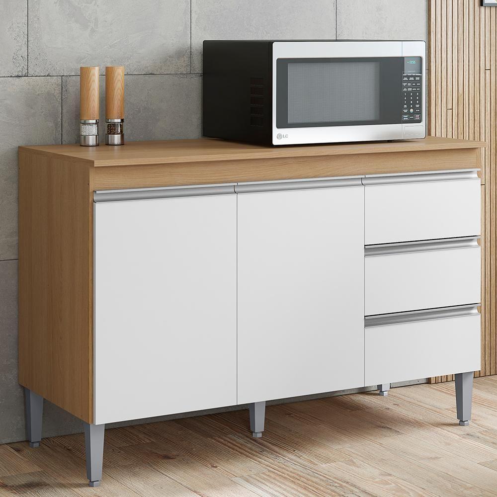 Balcão Pia Andréia 120cm Amêndoa-branco Com Tampo Mdp - Ajl Móveis Amêndoa-branco - 2