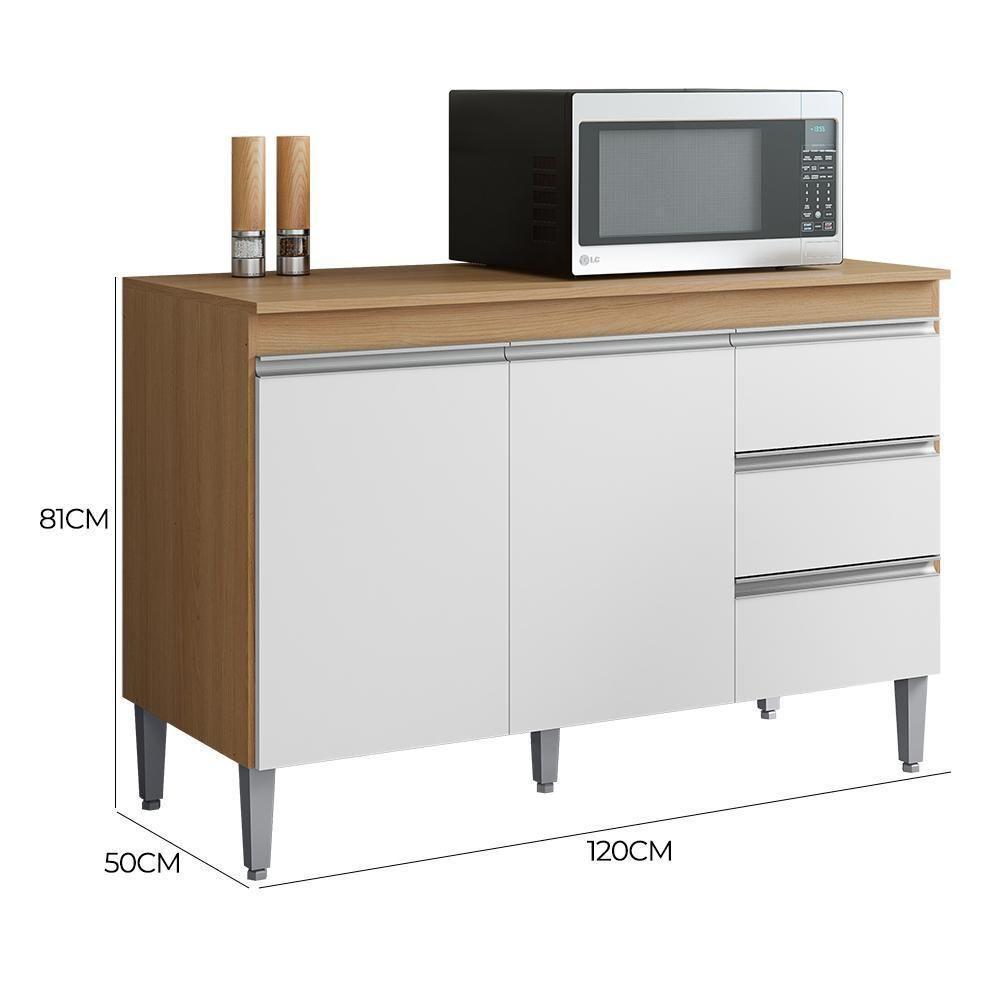 Balcão Pia Andréia 120cm Amêndoa-branco Com Tampo Mdp - Ajl Móveis Amêndoa-branco - 4