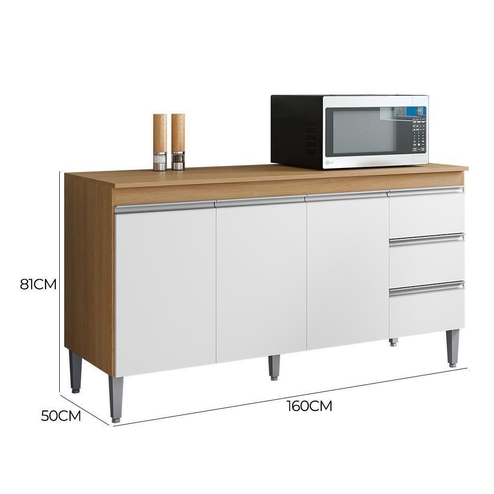 Balcão Pia Andréia 160cm Amêndoa-branco Com Tampo Mdp - Ajl Móveis Amêndoa-branco - 4