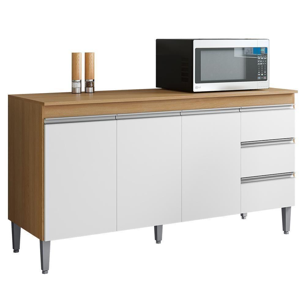 Balcão Pia Andréia 150cm Amêndoa-branco Com Tampo Mdp - Ajl Móveis Amêndoa-branco - 1