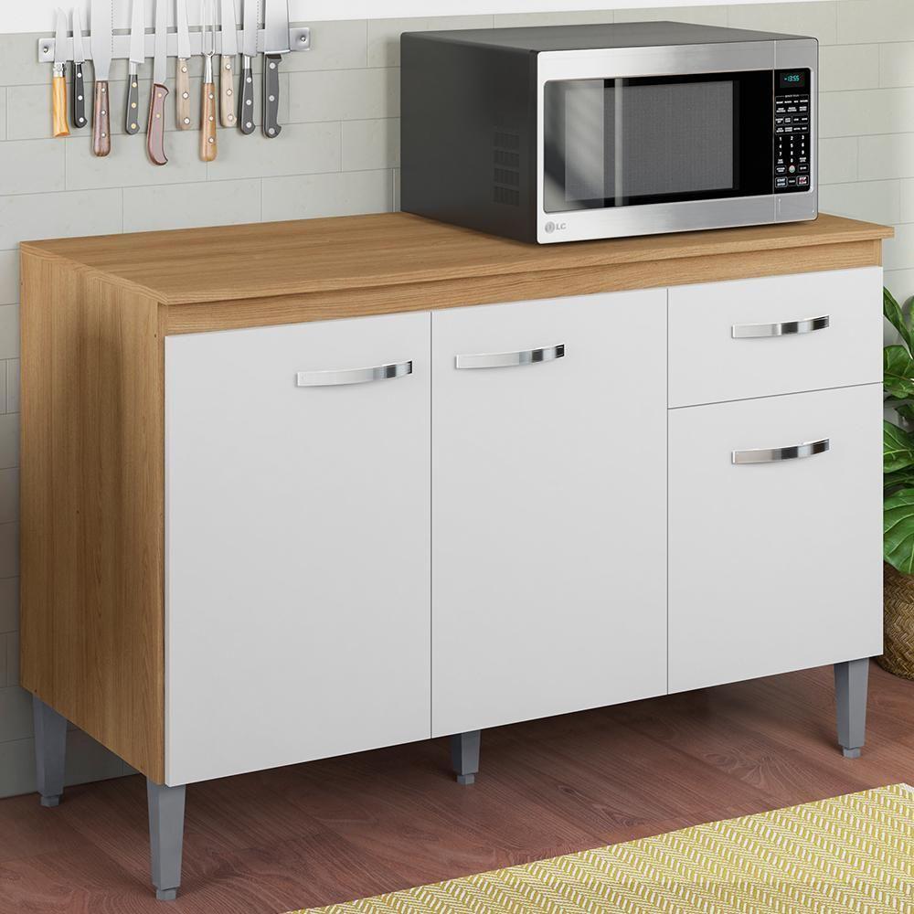 Balcão Pia Gabriela 120cm Amêndoa-branco Com Tampo Mdp - Ajl Móveis Amêndoa-branco - 2