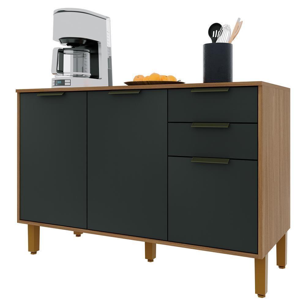 Balcão De Cozinha Toronto 120cm 3 Portas E 2 Gavetas Freijó-chumbo Com Tampo Mdp - Indékes Freijó-chumbo - 1