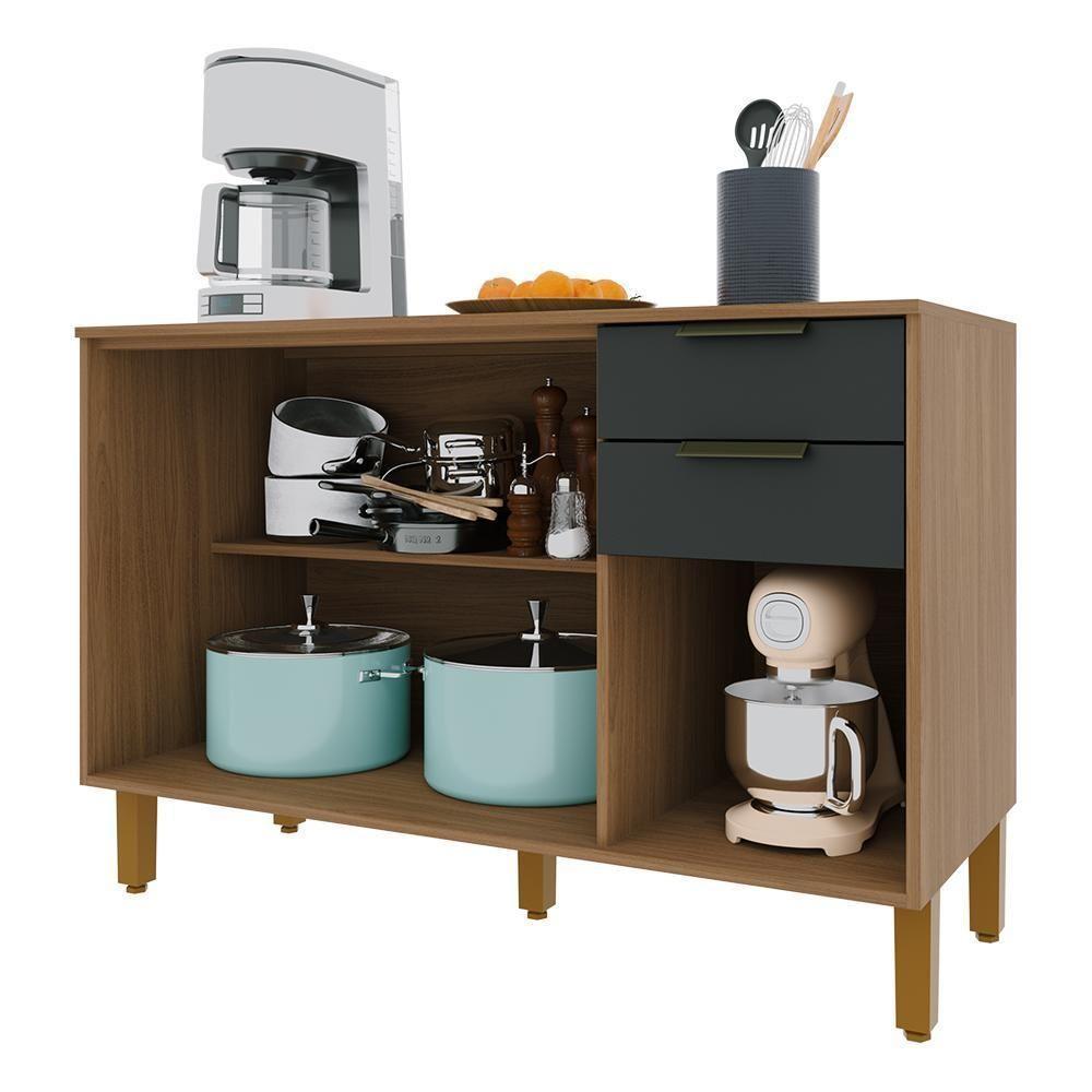 Balcão De Cozinha Toronto 120cm 3 Portas E 2 Gavetas Freijó-chumbo Com Tampo Mdp - Indékes Freijó-chumbo - 2