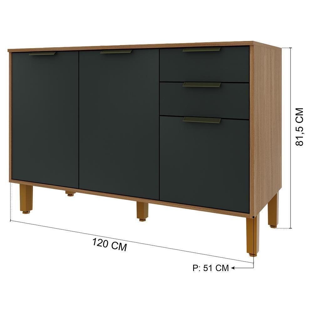 Balcão De Cozinha Toronto 120cm 3 Portas E 2 Gavetas Freijó-chumbo Com Tampo Mdp - Indékes Freijó-chumbo - 3