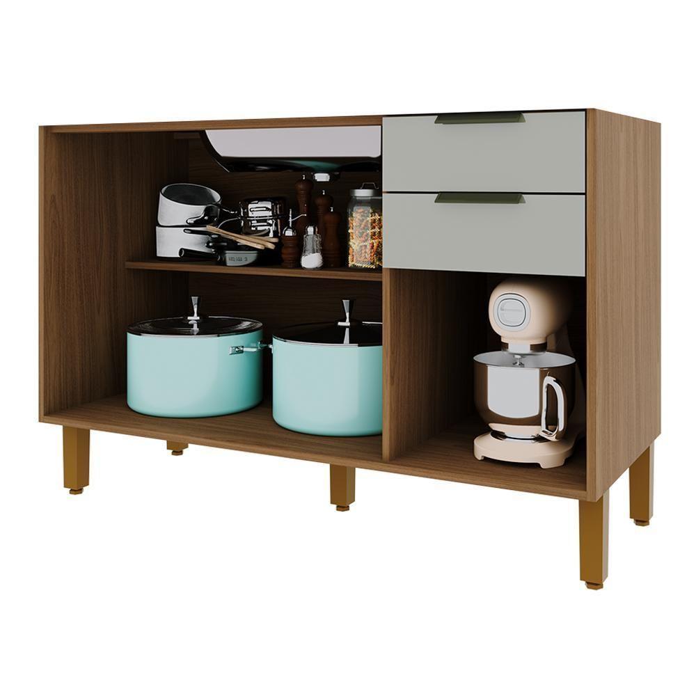 Balcão De Cozinha Toronto 120cm 3 Portas E 2 Gavetas Freijó-off White Sem Tampo - Indékes Freijó-off White - 2