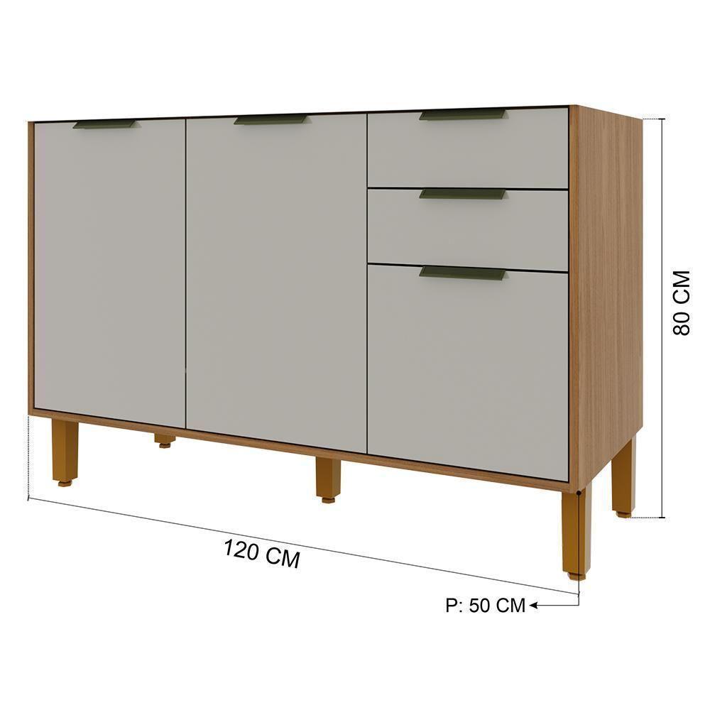 Balcão De Cozinha Toronto 120cm 3 Portas E 2 Gavetas Freijó-off White Sem Tampo - Indékes Freijó-off White - 3