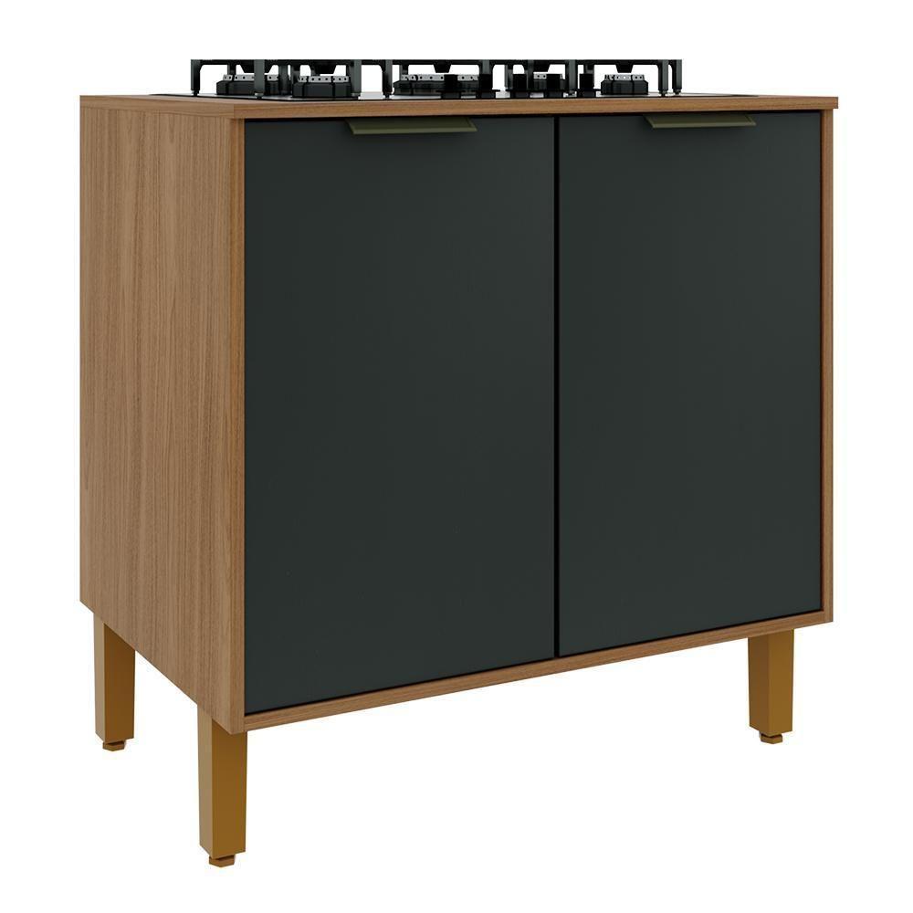 Balcão Para Cooktop Toronto 80cm 2 Portas Freijó-chumbo Com Tampo Mdp - Indékes Freijó-chumbo - 1