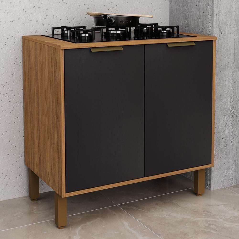 Balcão Para Cooktop Toronto 80cm 2 Portas Freijó-chumbo Com Tampo Mdp - Indékes Freijó-chumbo - 2