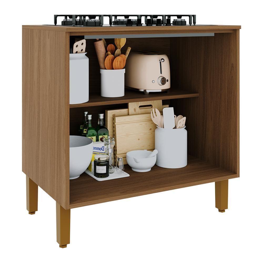 Balcão Para Cooktop Toronto 80cm 2 Portas Freijó-chumbo Com Tampo Mdp - Indékes Freijó-chumbo - 3