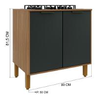 Balcão Para Cooktop Toronto 80cm 2 Portas Freijó-chumbo Com Tampo Mdp - Indékes Freijó-chumbo - 4