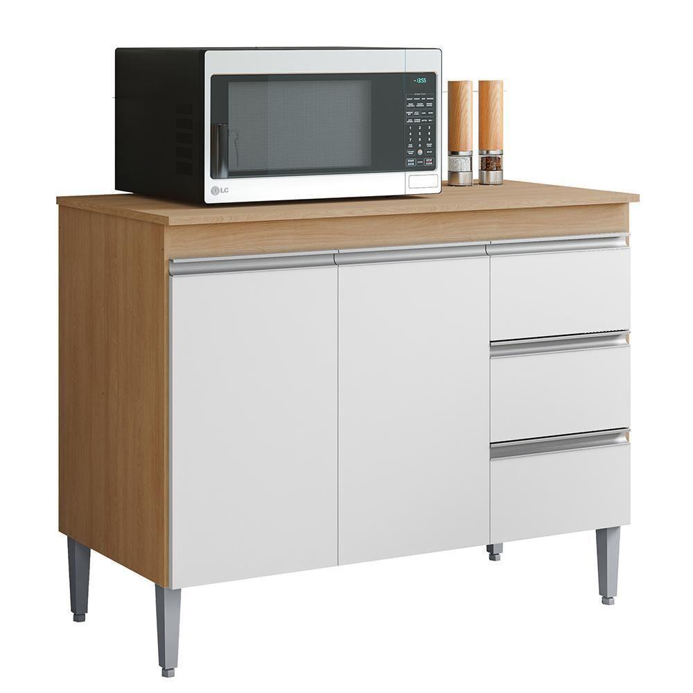 Balcão Pia Andréia 100cm Amêndoa-branco Com Tampo Mdp - Ajl Móveis Amêndoa-branco - 1