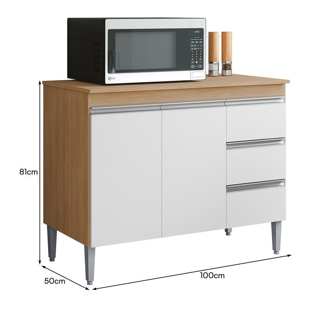 Balcão Pia Andréia 100cm Amêndoa-branco Com Tampo Mdp - Ajl Móveis Amêndoa-branco - 4