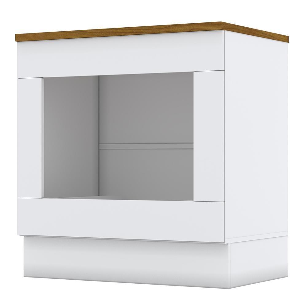 Balcão Forno De Embutir 80cm Americana Branco Com Tampo Cooktop Nature - Móveis Henn Branco-nature - 1