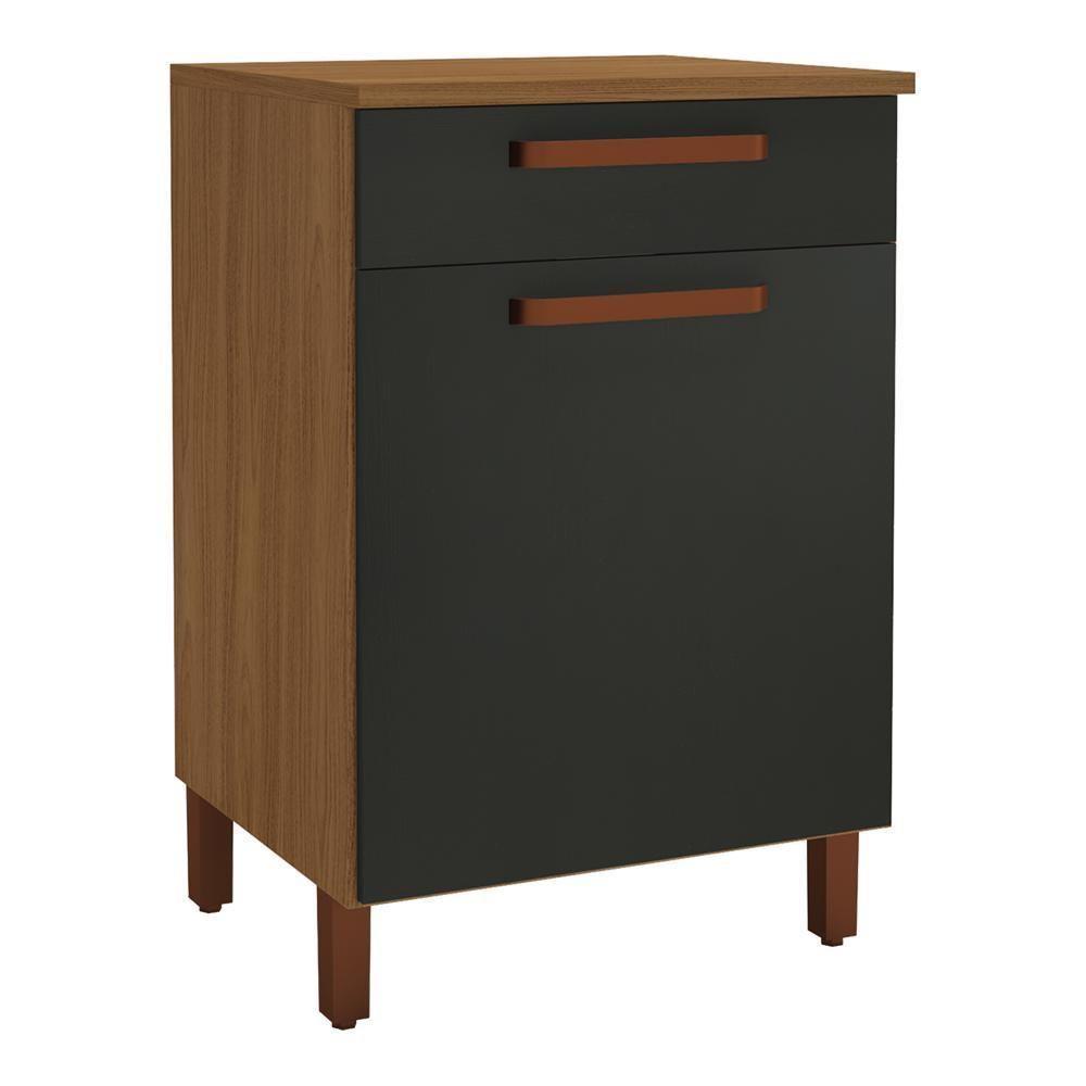 Balcão De Cozinha Monza 60,7cm Freijó-chumbo Com Tampo Mdf - Indékes Freijó-chumbo - 1