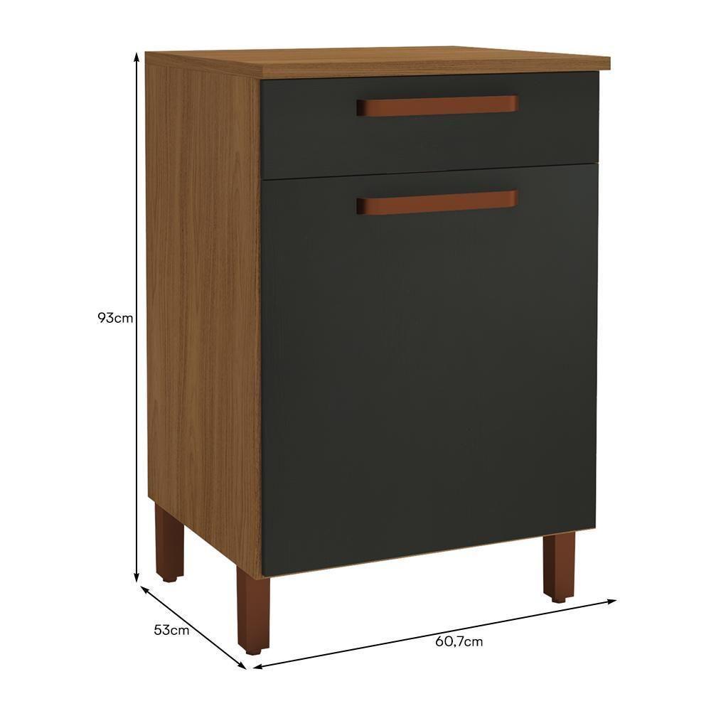 Balcão De Cozinha Monza 60,7cm Freijó-chumbo Com Tampo Mdf - Indékes Freijó-chumbo - 3