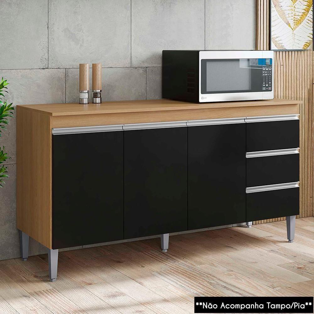 Balcão De Cozinha Para Pia 160cm 3 Gavetas Andréia Amêndoa-preto - Ajl Móveis - 2