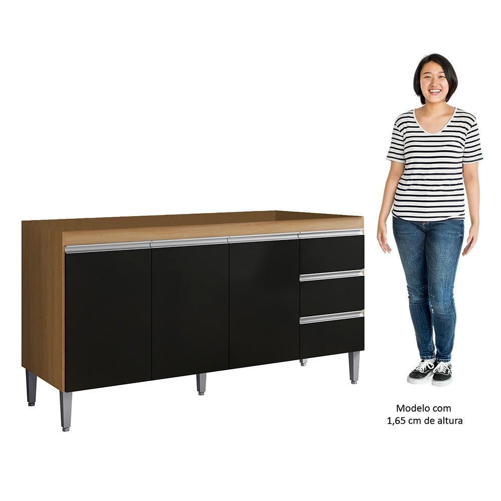 Balcão De Cozinha Para Pia 160cm 3 Gavetas Andréia Amêndoa-preto - Ajl Móveis - 5