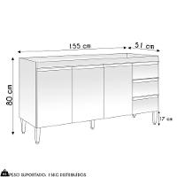 Balcão De Cozinha Para Pia 160cm 3 Gavetas Andréia Amêndoa-preto - Ajl Móveis