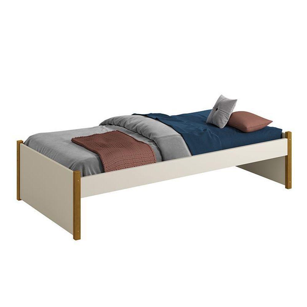 Cama Evolutiva Ravi Areia Fosco Com Pés Amadeirado E Proteção Lateral Lisa - Reller Móveis Areia Fosco - 3