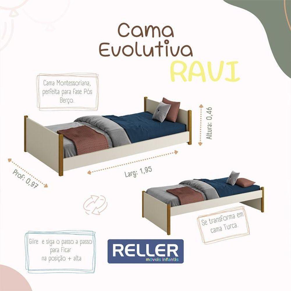 Cama Evolutiva Ravi Branco Com Pés Amadeirado, 2 Kits Grade Lateral Lisa E Colchão D33 - Reller Móveis Branco Fosco - 3