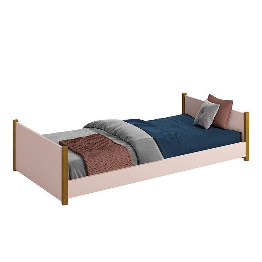 Cama Evolutiva Ravi Rosa Fosco Com Pés Amadeirado E 2 Kits Proteção Lateral Lisa - Reller Móveis Rosa Fosco - 2