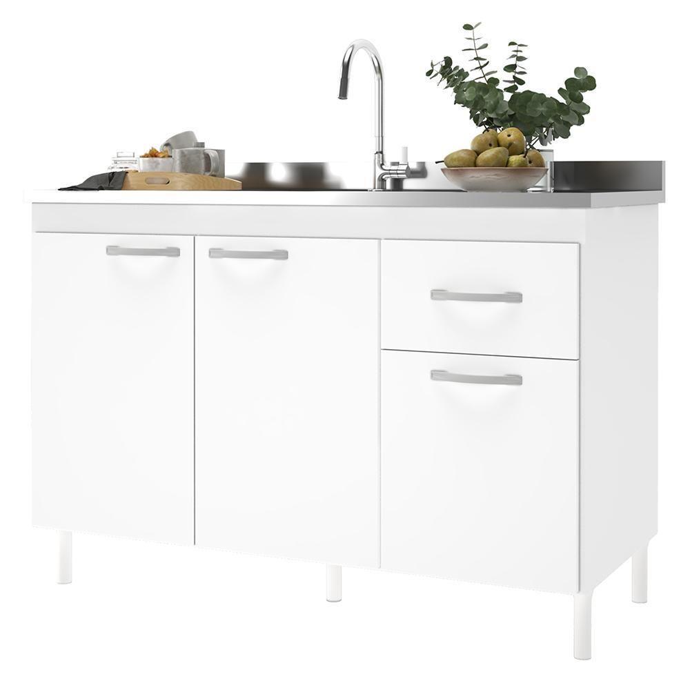 Balcão De Cozinha Pop 120cm 3 Portas E 1 Gaveta Branco Sem Tampo - Indékes Branco - 1