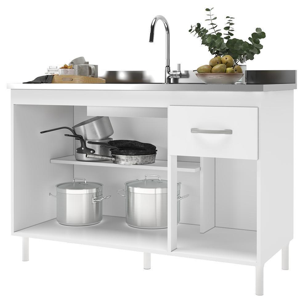 Balcão De Cozinha Pop 120cm 3 Portas E 1 Gaveta Branco Sem Tampo - Indékes Branco - 3